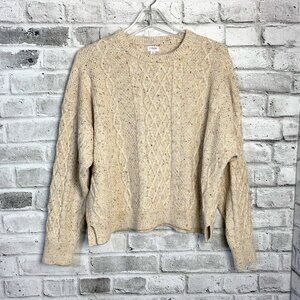 J. Crew Cable Knit Crewneck Fishermans Earthy Neutral Toned Sweater